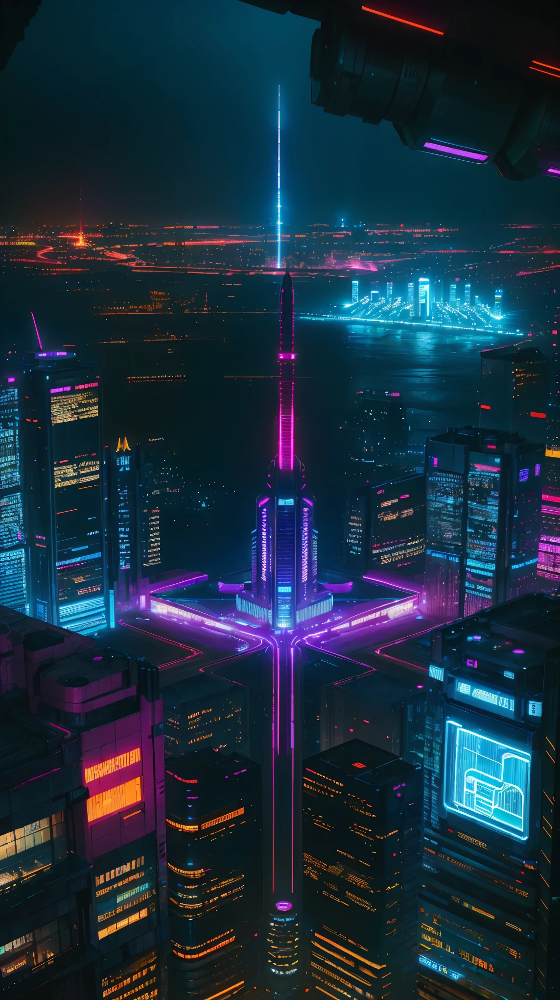 concept:(((This is an aerial photographic art work oF a near-Future city depicting a cyberpunk )))。 

qualité:(highest qualité, 4k, 8k, haute résolution, chef-d&#39;œuvre:1.2), Super détaillé, (Réaliste, Photo Réaliste, Photo Réaliste:1.37), 

éclairage: lumière cinématographique, Bright colors and mesmerizing eFFects, moyenne de contraste , Éléments SF, 

Subject inFormation:Aerial photo oF Cyber City, From above, gratte-ciel, Futuristic architecture, néons lumineux, horizon incroyable, technologie avancée, ((véhicule en vol stationnaire,)), (((A beautiFul image oF a cyber city drawn From the perspective oF &&quot;;From above&&quot;;:1.3)))

Autres détails:Atmosphère animée, Publicité holographique, esthétique cyberpunk, tons bleutés, quelques étoiles brillent dans le ciel, fond d&#39;espace, Les technologies émergentes, densité urbaine, énergie et enthousiasme, metropolis oF the Future, composition accrocheuse, lueur au néon, couleurs riches, technique de coup de pinceau lisse, Texture détaillée, échelle impressionnante, (((conception cyberpunk))), Conception élaborée, échelle impressionnante, Atmospheric éclairage, détails captivants, DES VISUELS CAPTIVANTS, Artistic chef-d&#39;œuvre, 50㎜, F/4, séance photo,
