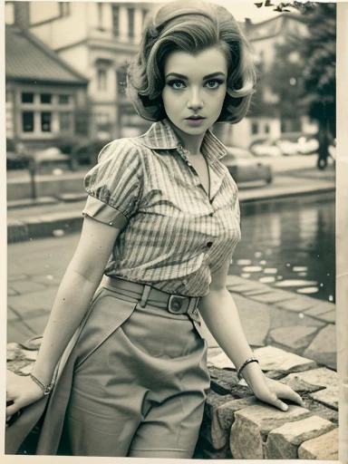 Beautiful woman in the 50s of the 20th century. Century，sexy posture