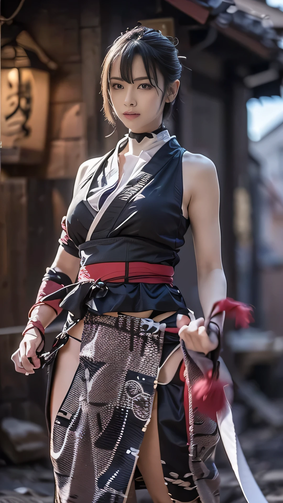 ((Le fond est le village de Shinobi:1.5)、Entraînement de ninja féminin dans le village)、(Réaliste、comme une photo、action en direct、8k, Photoréaliste, Photos brutes, Meilleure qualité d&#39;image: 1.4), Appareil photo reflex mono-objectif、Photos brutes, la plus haute qualité, Réaliste, Fond d&#39;écran CG Unity 8K très détaillé, Profondeur de la limite écrite, lumière cinématographique, reflet, Tracé laser, Réaliste background、((était:1.5、Je vais:1.3、Kunoichi:1.4)、Ninja sexy:1.37、Mettez-vous en position de combat:1.3、Activation du ninjutsu:1.2、Muscles abdominaux entraînés)、cheveux gris、Cheveux courts、Debout dans le village、Village de nuit、((Peau ultra-dense))、 1 fille,Kunoichi mignon、((tout le corps:1.5)，En regardant le public:1.1、éblouissement、J&#39;aime ce style、Faites attention aux détails、La tenue parfaite、(Portrait de skiccurate blanc、Bras précis、pieds précis、belles jambes、Des cuisses précises、corps anatomiquement correct、Vue d&#39;en bas