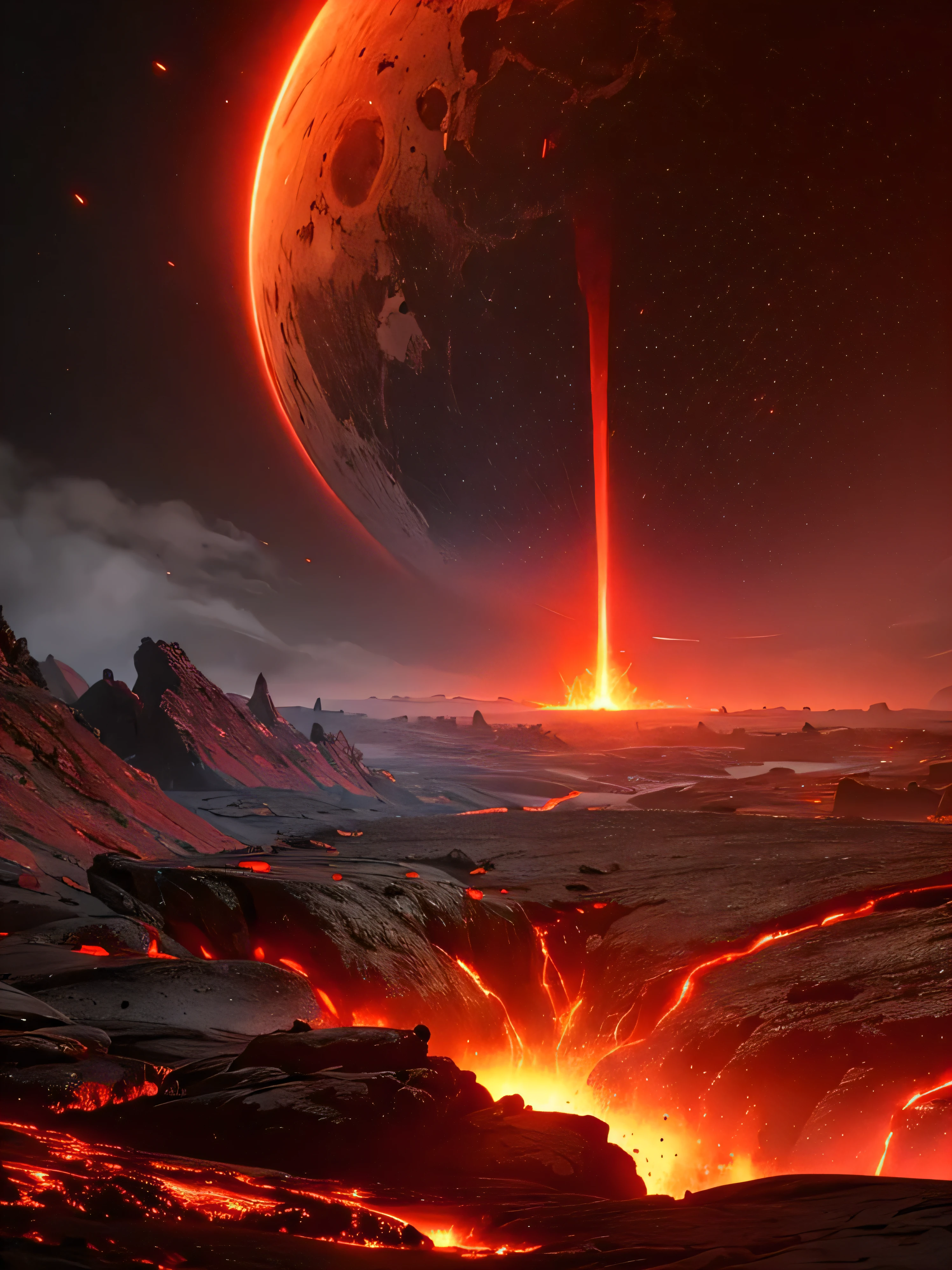 内部に赤い光を持つサイバネティック地球, 機械化された地殻, 地球は溶岩を芽吹く, 地球の赤いマントルが見える, 空洞地球, ティッカー, 地球上のあらゆる峡谷や尾根
