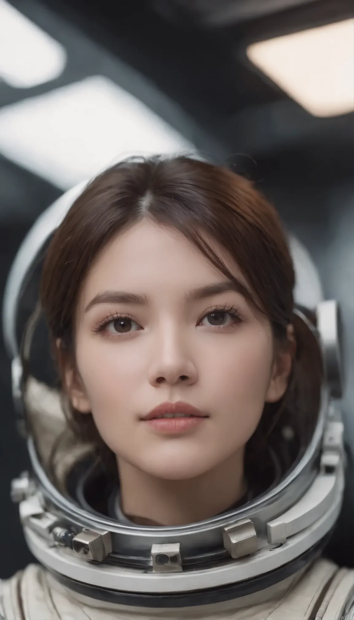 The attractive visual depiction of a female astronaut、She has a strikingly beautiful face and an air of calm determination.。The portrait was shot in a realistic and surreal style.、It exudes the essence of space exploration.。Surrounded by a haze of smoke and soft natural light、The shallow depth of field makes her the focal point.。This captivating image is、50mm lens、Aperture f/2.Meticulously crafted using 8 Canon EOS-1D X Mark III cameras、Achieve complex, detailed and ultra-realistic shotarilyn Monroe-like face, full-body high-resolution image