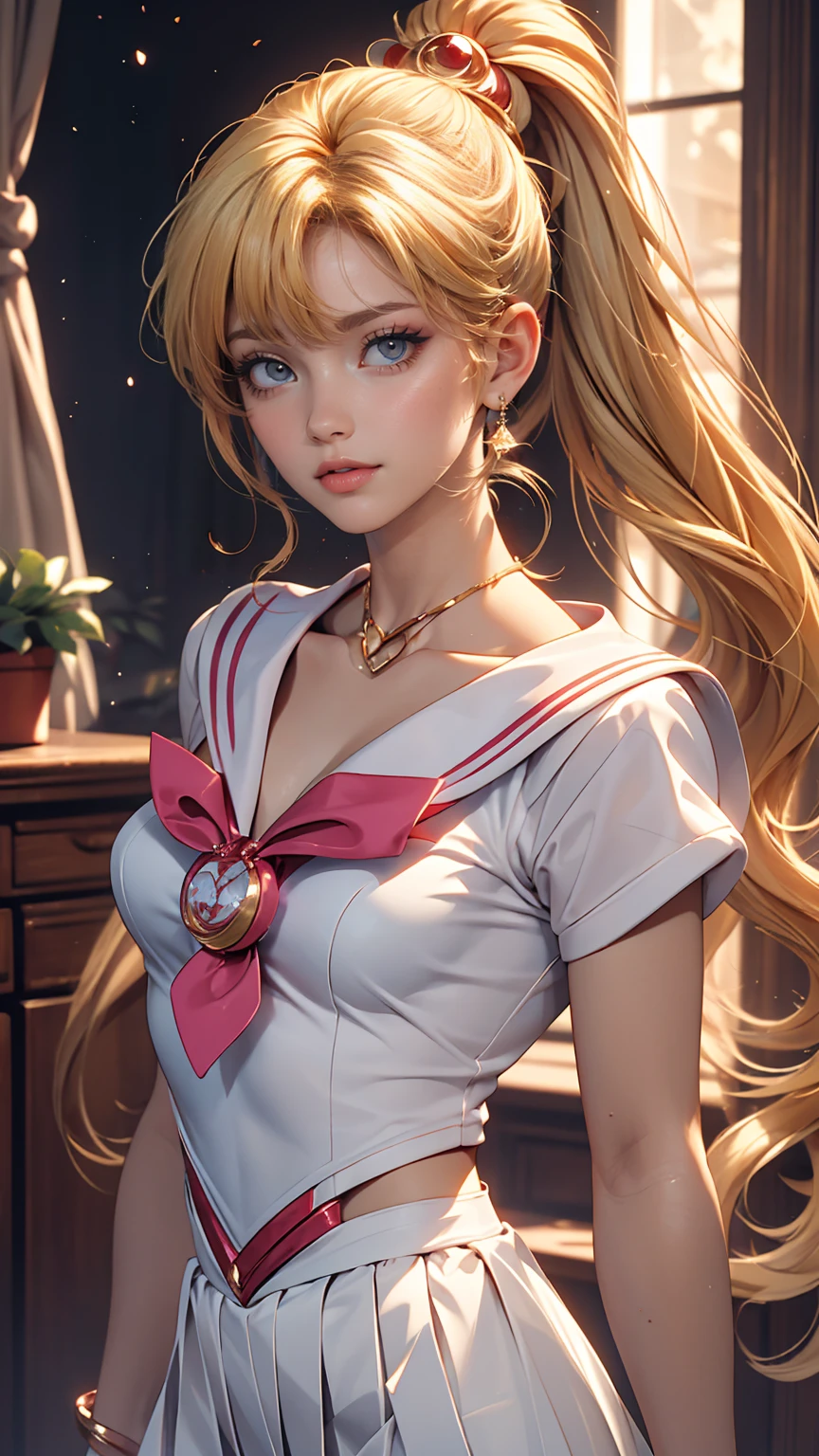 ((masterpiece)), (highest quality), (Super detailed), ((Very detailed)), 4K, (8k), Sailor Moon, Long Blonde Hair, Double Ponytail, Sailor Moon Aesthetics, Dream Core,