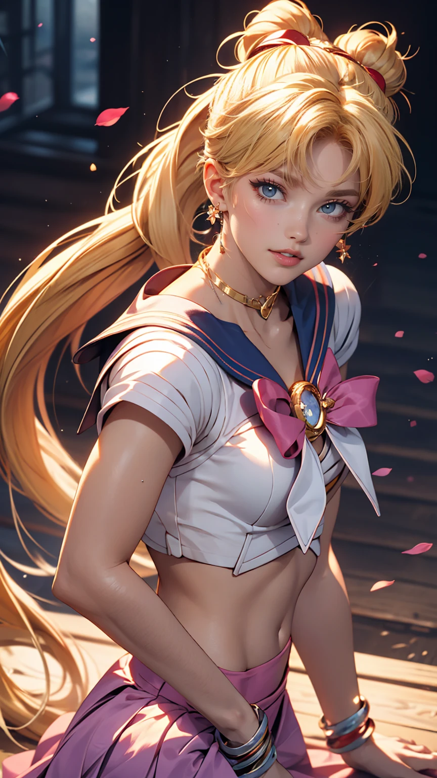 ((masterpiece)), (highest quality), (Super detailed), ((Very detailed)), 4K, (8k), Sailor Moon, Long Blonde Hair, Double Ponytail, Sailor Moon Aesthetics, Dream Core,