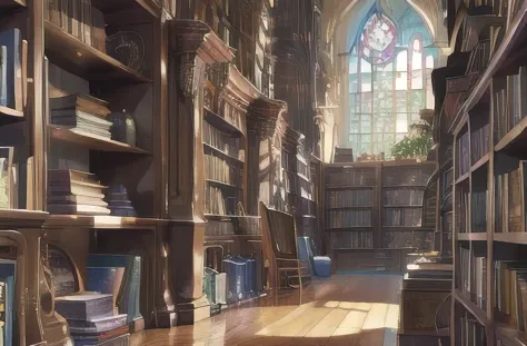 A magical library like the one in Harry Potter　A towering bookcase