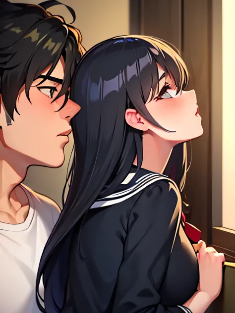 I want a manga where the beautiful dark-haired milf is kissing the protagonist who is a high school boy 