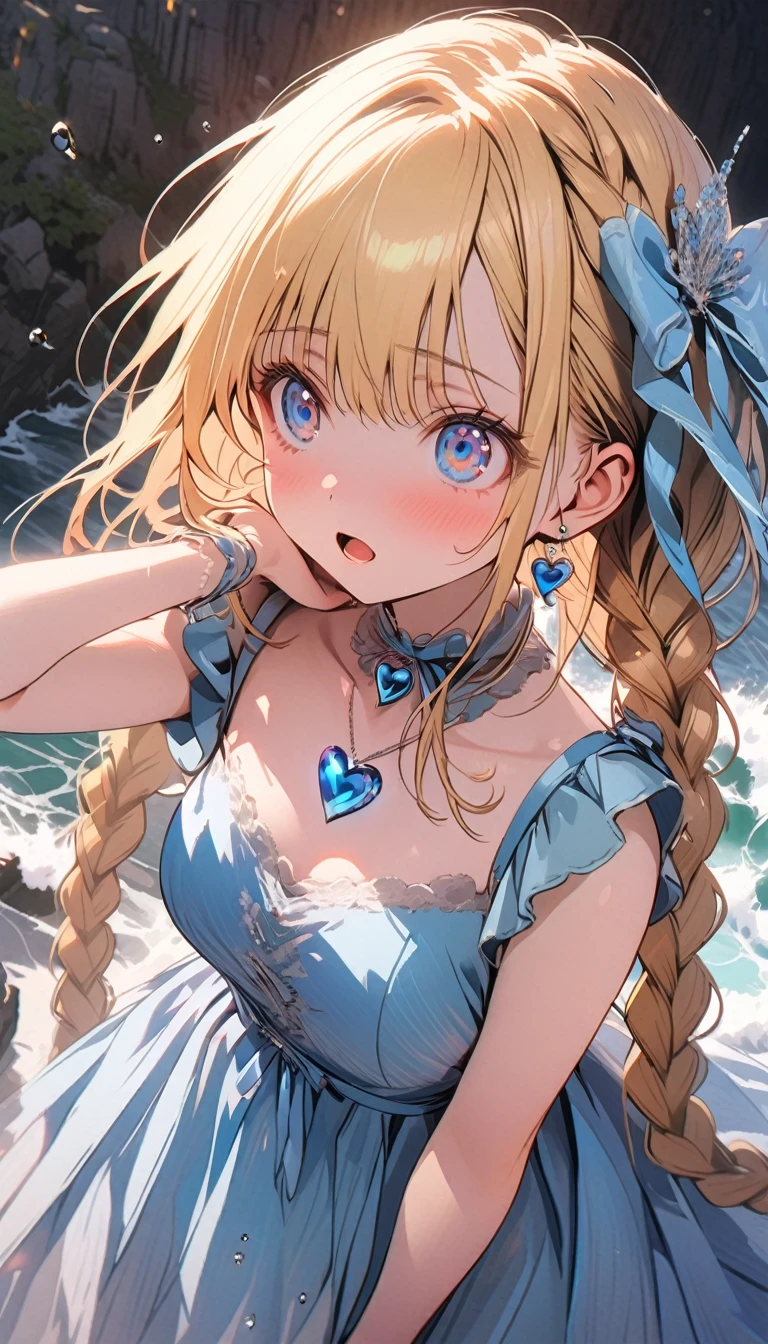 1female\((mermaid),lowerbody is fish,beautiful scale reflecting prism,beautiful tail fin reflecting prism,princes,cute,kawaii,age of 20,long braid hair,blonde,(singing a beautiful song:1,4),eye color ocean blue,big eyes,dynamic pose,open mouth loud,(looking up),under the sea,happy,wearing beautiful heart neck tube top,(music notes around),(full body:1.6)\), BREAK ,background\((under the beautiful clean sea),beautiful fishes,\), BREAK ,quality\(8k,wallpaper of extremely detailed CG unit, ​masterpiece,hight resolution,top-quality,top-quality real texture skin,hyper realisitic,increase the resolution,RAW photos,best qualtiy,highly detailed,the wallpaper,cinematic lighting,ray trace,golden ratio\),,landscape,[nsfw]