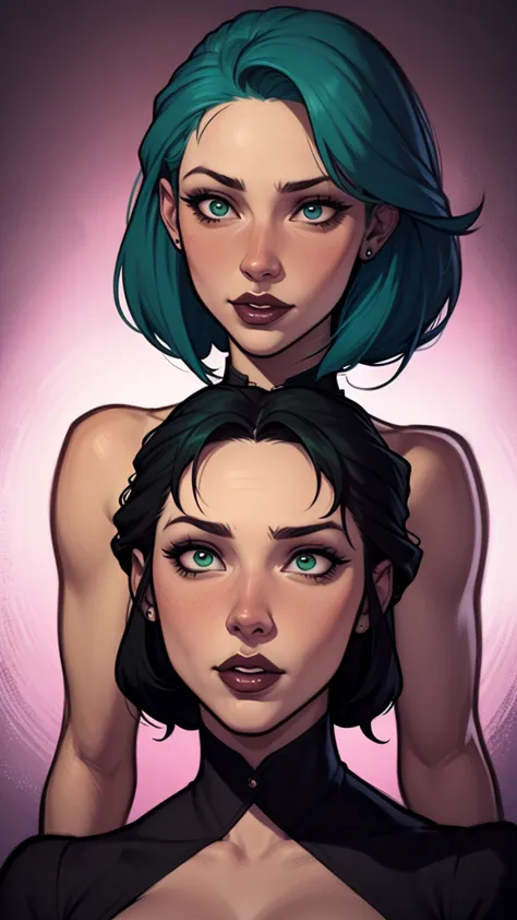 um desenho de uma mulher com uma blusa verde e cabelo preto, estilo de arte de charlie bowater, arte do personagem charlie bowat...