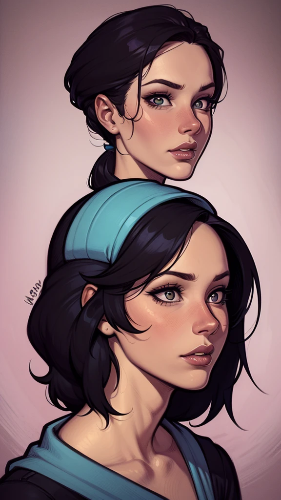 un dibujo de una mujer con cabello negro, estilo de arte de charlie bowater, Arte de personaje de Charlie Bowater, drawn in the style of tipo germen, Estilo de Charlie Bowater, tipo germen. alto detalle, tipo germen style, retrato de personaje de primer plano, tipo germen portrait, style tipo germen, neoartcore y charlie bowater