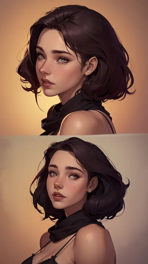 um desenho de uma mulher com uma  e cabelo preto, Estilo de arte de Charlie Bowater, arte do personagem Charlie Bowater, drawn i...