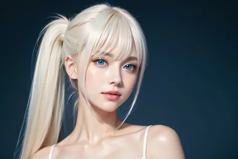 Polate、、Bright expression、ponytail、Young, white and radiant skin、Great looks、Hair reflects light、bangs over eyes、Natural platinu...
