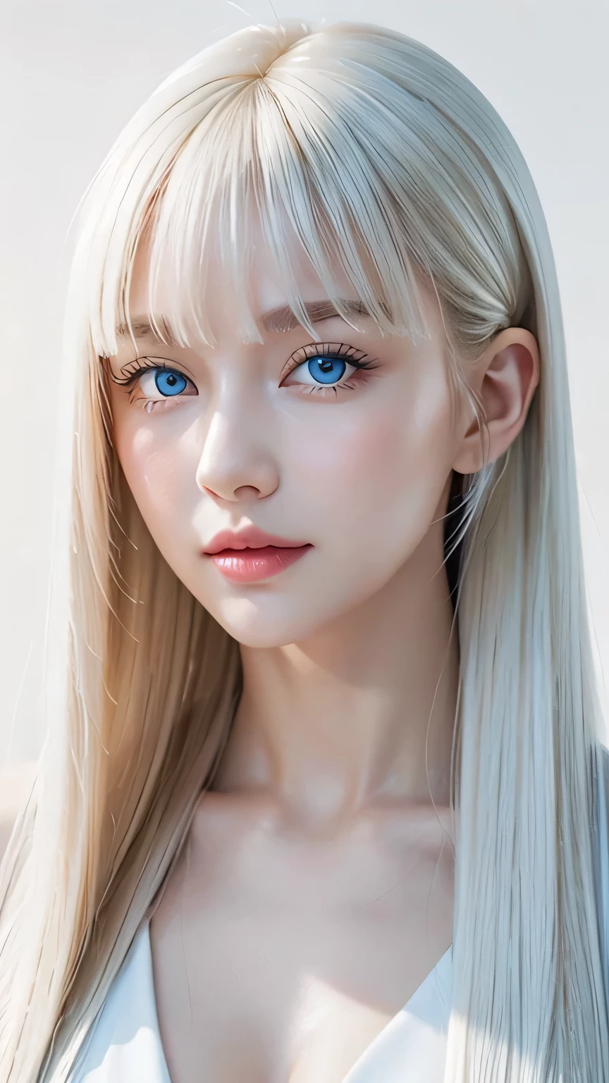 Polaire、、expression lumineuse、queue de cheval、jeune, peau blanche et éclatante、Super look、Les cheveux réfléchissent la lumière、une frange sur les yeux、cheveux blonds platine naturels，Briller、cheveux brillants et brillants,、Cheveux très longs et soyeux、Belle frange brillante、De grands yeux bleu vif pétillants，Il&#39;c&#39;est comme ça&#39;c&#39;est limpide，Fascinant、Une fille de 14 ans très gentille et adorable.、Buste ample、Beauté du petit visage、Visage rond、à quatre pattes、allongé、allongé sur le dos