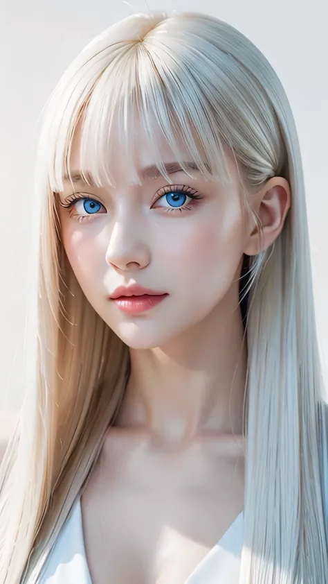 Polate、、Bright expression、ponytail、Young, white and radiant skin、Great looks、Hair reflects light、bangs over eyes、Natural platinu...