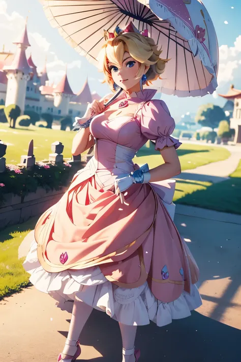 princes peach in battle pose with a parasol