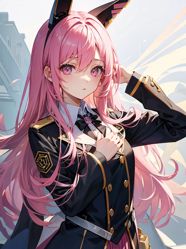 Pink hair long hair，beautiful girl，18-year-old，uniform，cute