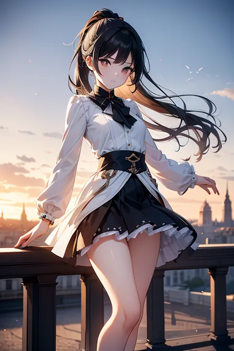 A captivating scene featuring a beautiful anime-style girl with distinctive facial features, With the Eiffel Tower in the French...