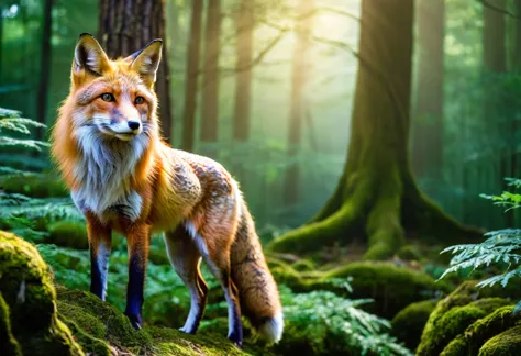 deep in a mystical, ancient forest, a legendary fox has been cultivating for a thousand years, its fur shimmering with a magical...