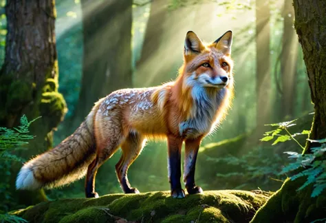 deep in a mystical, ancient forest, a legendary fox has been cultivating for a thousand years, its fur shimmering with a magical...