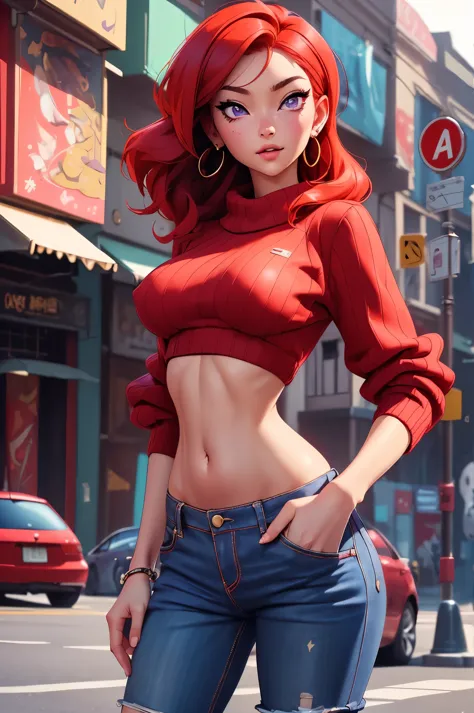 (masterpiece, best quality, high quality),(nsfw:1.3),nishikino maki, red hair, purple eyes, cowboy shot,low waisted pants, tight...