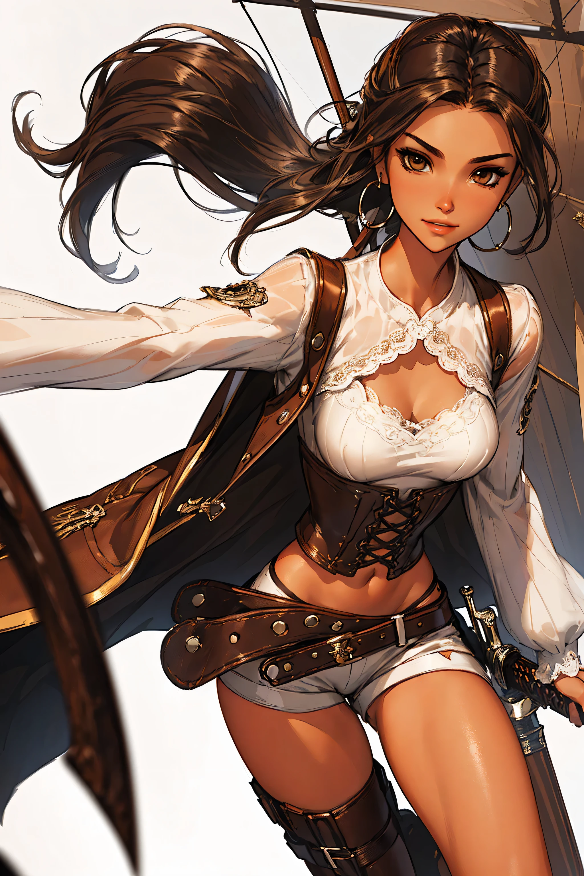 A close up of a woman in a pirate costume holding a sword - SeaArt AI