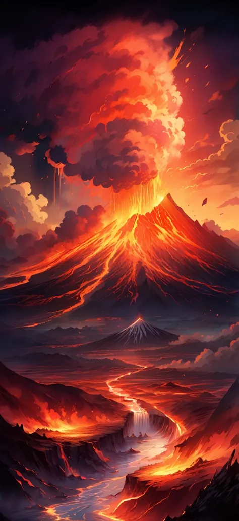 Volcano scene，Major Arcana Sky, Anime fantasy illustration