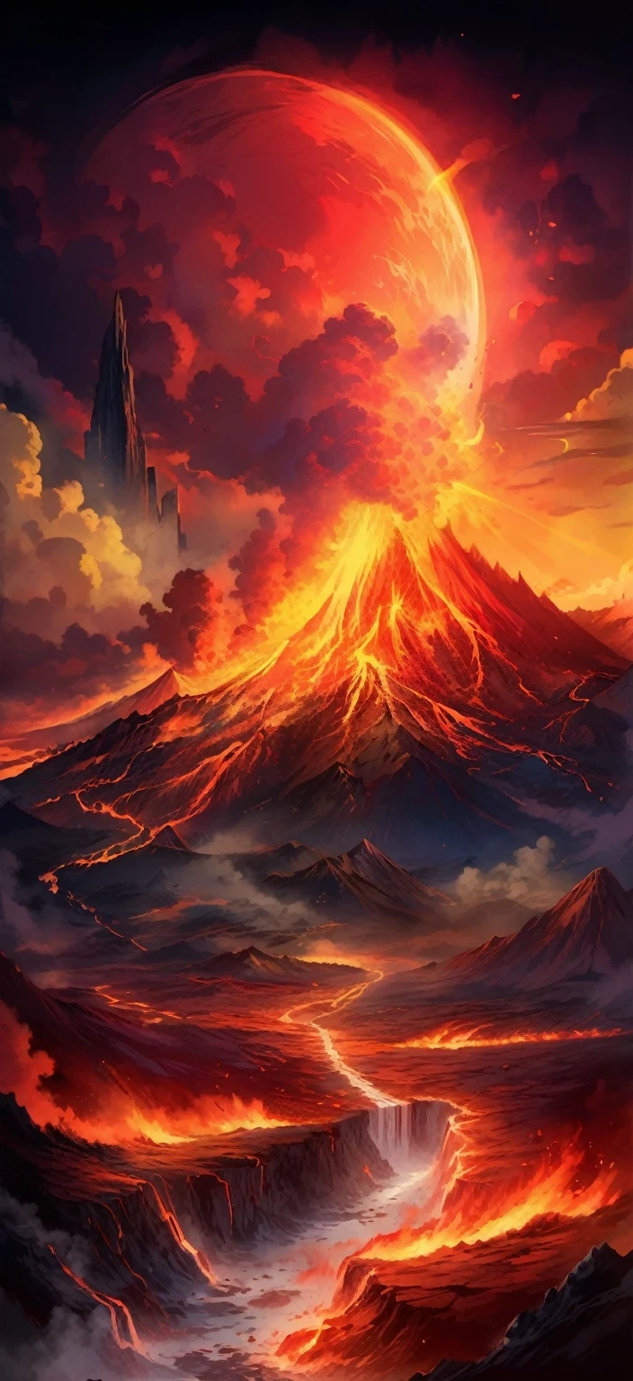 火山场景，大阿卡那天空, 动漫幻想插画