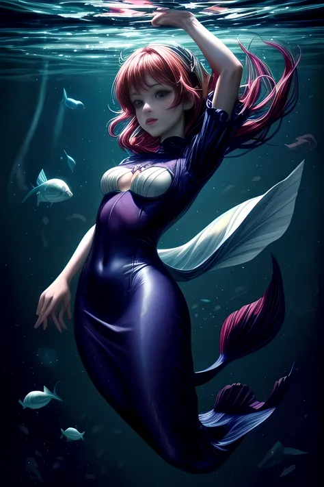 The Little Mermaid, under the sea, detailed fish fin, high-neck shirts, front view, Hi3GB