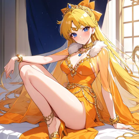 ((highest quality)), ((masterpiece)), (detailed), （Perfect Face）、The woman is Sailor Venus and has long blonde hair.、A gorgeous ...
