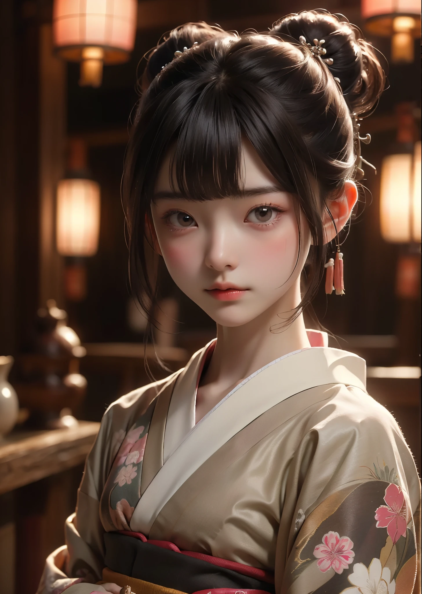 (Meisterwerk, höchste Qualität, höchste Qualität, offizielle Kunst, schön、ästhetisch:1.2)、Portraitfotografie、 (1 japanisches Kimono schönes Mädchen)、Ein wunderschöner Kimono, der von Frauen bei japanischen Coming-of-Age-Zeremonien getragen wird、Der Kragen ist schön geschlossen、Ein perfektes Beispiel, wie man einen Kimono trägt、große braune Augen、schöne Haut、Ein bisschen peinlich、（Hochsteckfrisur mit Pony）、Haarschmuck、Sehr detailiert,(Zimmer im japanischen Stil:1.3)、Filmische Beleuchtung、scharfer Fokus、hohe Auflösung、hohe Auflösung、Hohe Farbwiedergabe、hohe Auflösung、super realistisch、