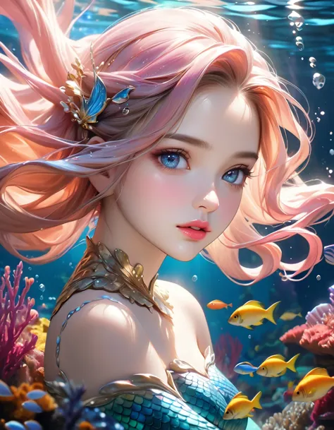 (best quality,4k,8k,highres,masterpiece:1.2),ultra-detailed,(realistic,photorealistic,photo-realistic:1.37),mermaid princess, de...