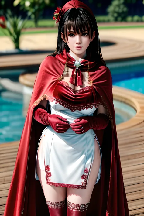 1girl,(red theme: 1.2), (velvet fabric wedding dress: 1.2), (ice flower cloak: 1.5), ,garden,moon,huge breasts,lactating,(lip gl...