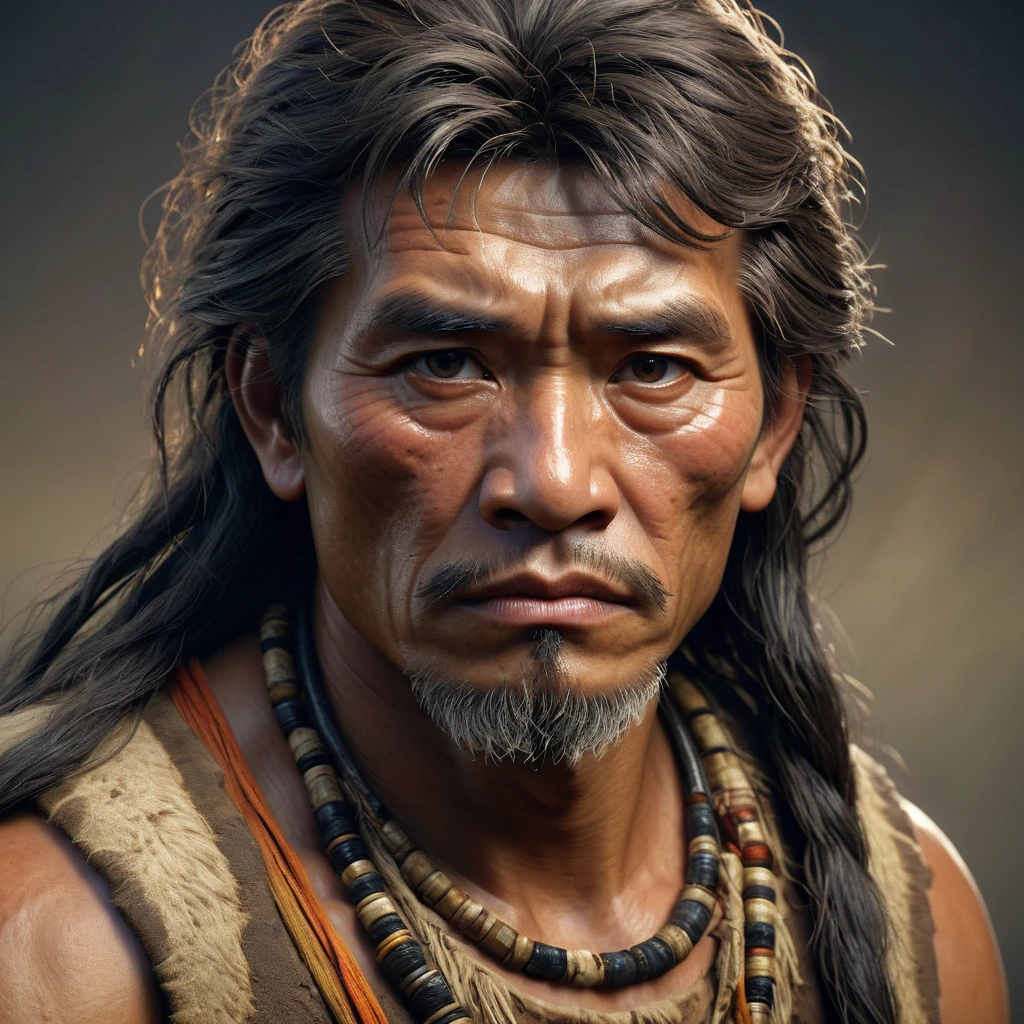 Homem da China da Idade da Pedra ,renderização de octanagem hiper-realista, Altamente detalhado, alta qualidade, HD 8K, iluminação suave de estúdio, retratos de personagens dinâmicos, por Stanley Artgerm Lau, Greg Rutkowski, Thomas Kindkade, Alphonse Mucha, preguiçoso, Norman Rockwell J.