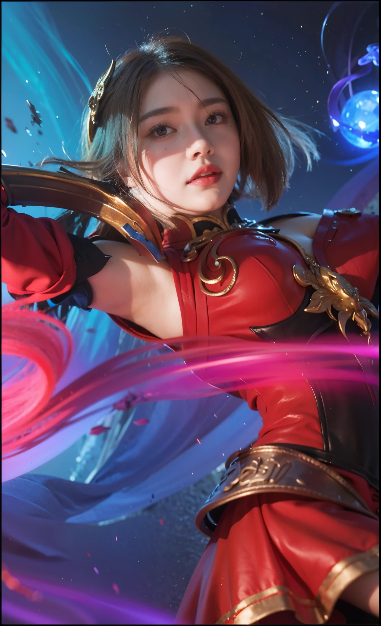 a close up of a woman wearing a red hood like a ruby ​​wearing a patch over one eye, shadowbringers cinematic, 4 k detail fantasy, a beautiful fantasy empress, game cg, xianxia fantasy, xianxia hero, 2. 5 d cgi anime fantasy artwork, cinematic goddess close shot, ruan jia and artgerm, wow 4 k detail fantasy, hyperdetailed fantasy character, smile beautifull.