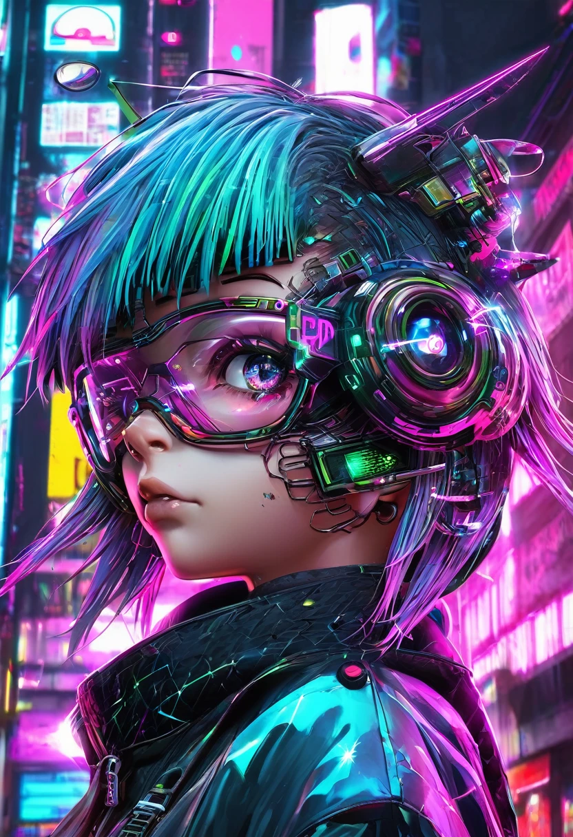 Cyber punk with glass eyes and broken mouth