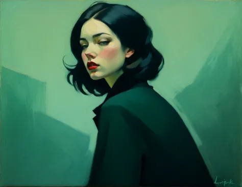 Create an evocative oil painting inspired by Malcolm Liepke, based on the provided image. Capture the intense, introspective exp...