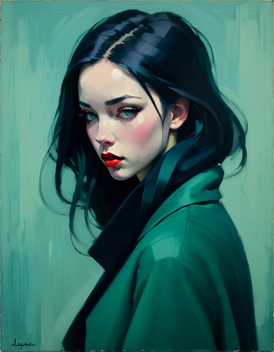 Erstellen Sie ein eindrucksvolles Ölgemälde, inspiriert von Malcolm Liepke, basierend auf dem bereitgestellten Bild. Erfassen Sie die intensiven, introspektiver Ausdruck des Modellsubjekts durch dicke, ausdrucksstarke Pinselstriche und eine gedämpfte Farbpalette. Heben Sie die emotionale Tiefe und Verletzlichkeit im Blick des Motivs hervor, Betonung des Spiels von Licht und Schatten auf ihrem Gesicht. Behalten Sie eine einfache, strukturierter Hintergrund, der die kontemplative Präsenz des Motivs ergänzt. Konzentrieren Sie sich auf die taktile Qualität der Ölfarbe, um die unverfälschten Emotionen und die Intimität zu vermitteln, die für Liepkes Stil charakteristisch sind.. Nach dem Auftragen dicker Farbe, mit einer trockenen Bürste sanft über die Oberfläche ziehen. Mit dieser Technik können interessante Texturen erzeugt werden, indem die Unterschichten sichtbar gemacht werden.