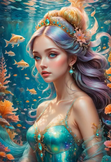 mermaid princess, by pastel academia, best quality, masterpiece, very aesthetic, perfect composition, intricate details, ultra-d...