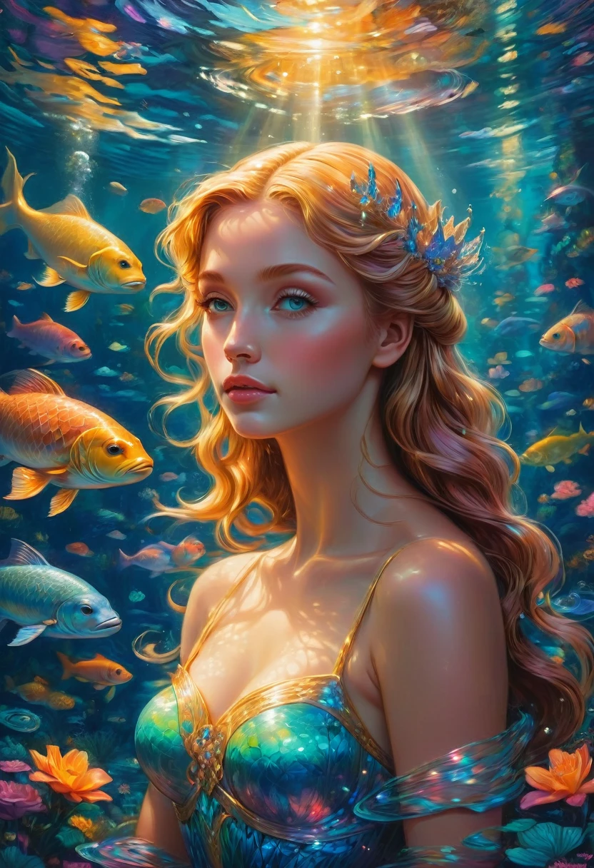 Mermaid Princess, by Aristide Maillol and Brandon Woelfel, best quality, masterpiece, very aesthetic, perfect composition, intricate details, ultra-detailed