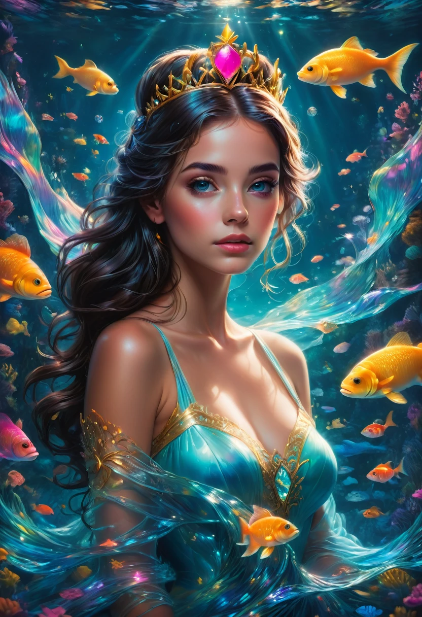 Mermaid Princess, by Manuel Fernandez Garcia and Brandon Woelfel, best quality, masterpiece, very aesthetic, perfect composition, intricate details, ultra-detailed