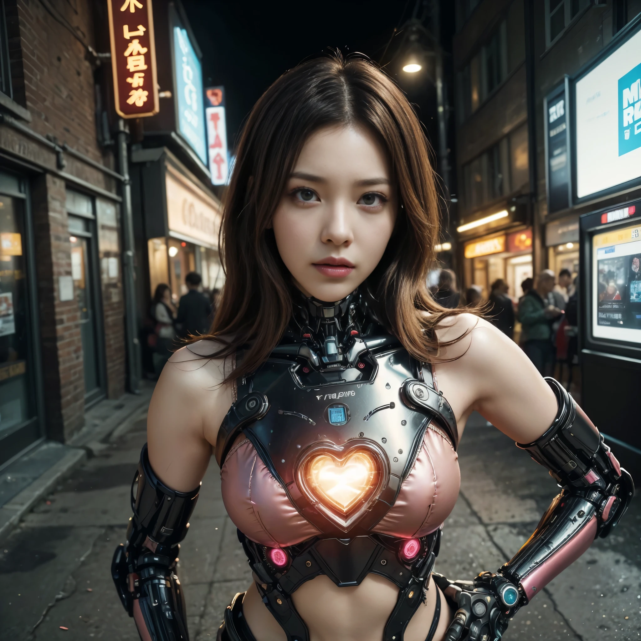 (highest quality、4k、8k、High resolution、masterpiece: 1.2)、Super detailed、(real、photorealistic、photorealistic: 1.37)、SF、beautiful young woman、bounty hunter、Cybernetic Weapons、cyberspace、High Tech City、Shining neon lights、((futuristic fashion))、((Skin-tight pink metallic outfit))、mythical creatures、intense action、Fast-paced、Exciting soundtrack、explosion、Advanced technology、Sharp contrast、Gritty atmosphere、Black Market Trading、Skyline at night、Steampunk elements、Laser gun combat、Hidden Alley、hovering drone、Enhanced Vision、The unforgiving metropolis、Cybernetic Implants、Secret organizationysterious Informant、High Speed Chase、Impressive acrobatics、Colorful holograms、Urban Exploration、Navigating Virtual Reality、A diverse and multicultural society、Dystopian society、 Crowded city street、hall々A high-rise building、Android Companion、Illegal cybernetic modifications、A heart-pounding adrenaline rush、Heroic determination