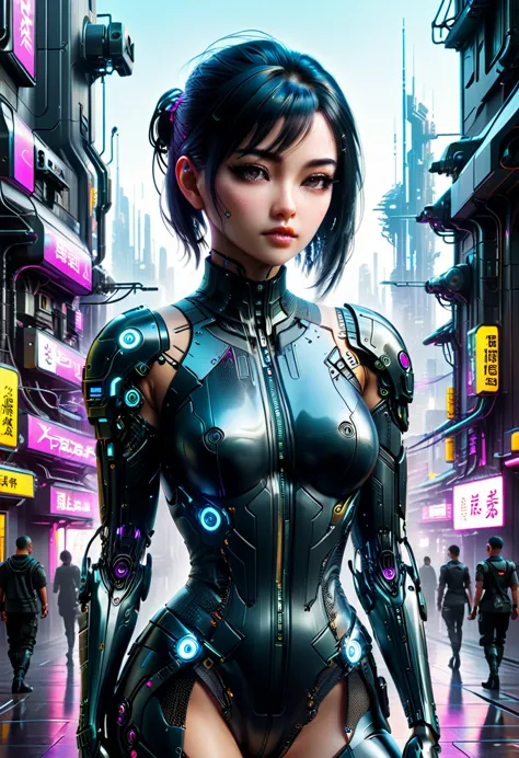 Nahaufnahme einer Person, die in einer Stadt mit futuristischem Hintergrund steht, digital cyberpunk anime art, advanced digital...