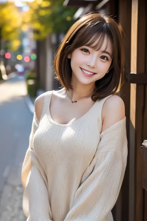 High-definition photos、beautiful、Japanese、female、28 years old、short hair、Light colored brown hair、Big eyes、Large Breasts、Smiling...