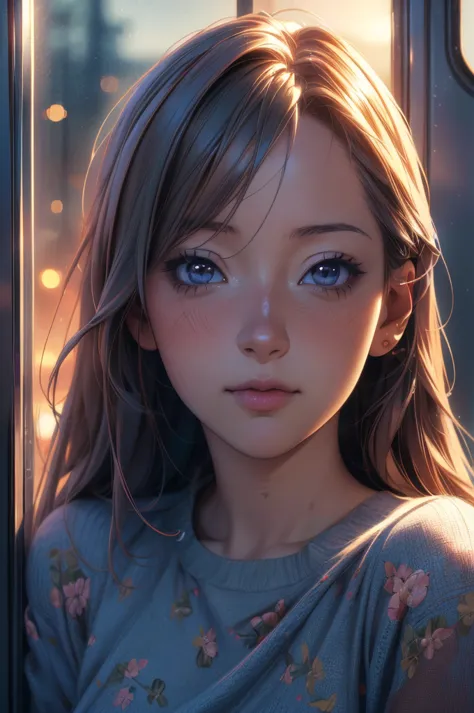 1girl on a train looking out the window, detailed anime portrait, lofi portrait at a window, beautiful anime girl, lofi portrait...