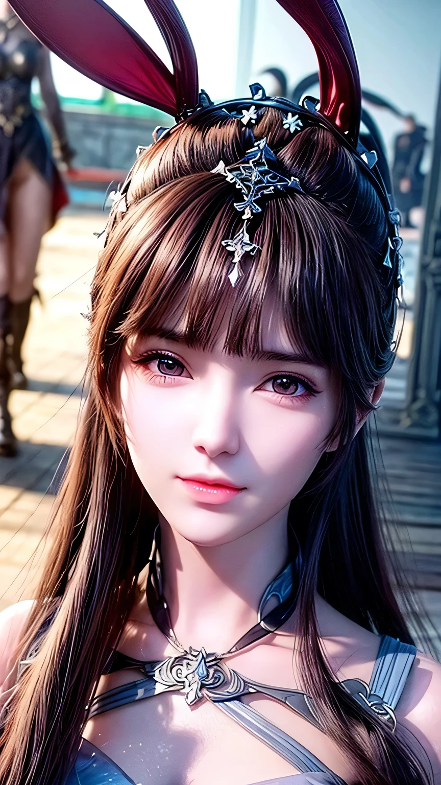 Close-up：A man wearing rabbit ears、Woman holding a sword, Queen of the Sea Mu Yanling, Portrait of zodiac girl knight, Lineage 2 style, Smooth anime CG art, Game CG, Beautiful fantasy queen, Complex and gorgeous anime CGI style, Drink, Goddess Close-up, anime goddess, Deadly, Realistic anime girl rendering