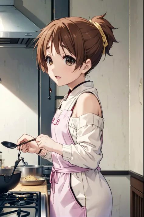 konuihirasawa, yu hirasawa, short hair, brown hair, (brown eyes:1.5), ponytail,happy smile, smile, open your mouth,off-the-shoul...