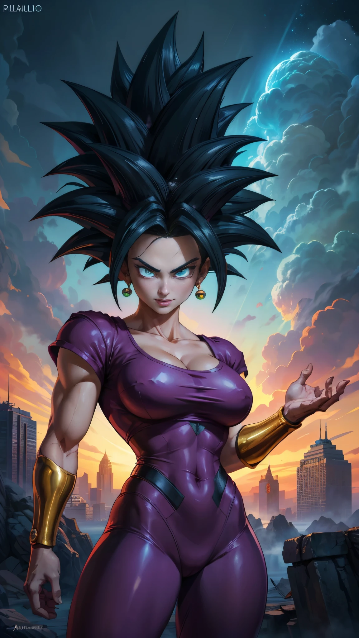  (La Best Quality,A high resolution,Ultra - detailed,actual),Kefla [Dragon Ball Super),green hair, black crop top, (shiny white tights/shackles:1.4),,(Cyberpunk ruined dungeon ruins background :1.4 ), More detailed 8K.unreal engine:1.4,UHD,La Best Quality:1.4, photorealistic:1.4, skin texture:1.4, masterpiece:1.8,first work, Best Quality,object object], (detailed face features:1.3),(The correct proportions),(Beautiful blue eyes),  (dynamic cowboy pose), (Kefla Dragon Ball Super:1.4), (Perfect anatomy :1.4),( cinematic lighting :1.4), (face detailed:1.4 ), (Face details: 1.5, bright blue eyes, beautiful face, pretty eyes, Iris contour, thin lips: 1.5, Thin, sharp pale eyebrows, Long, dark eyelashes, double tabs),