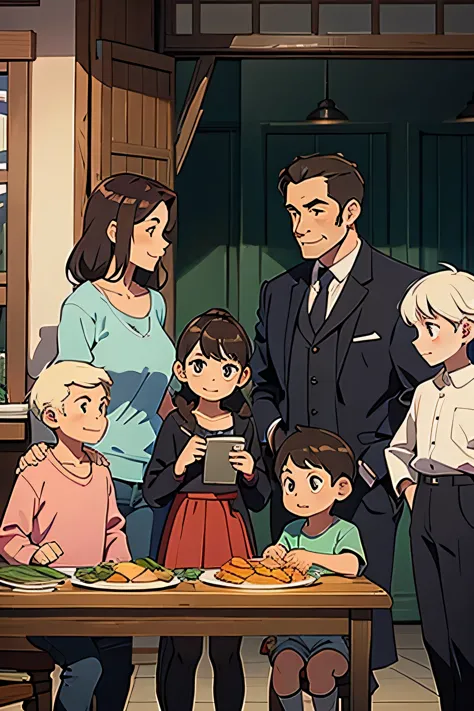 A middle-aged couple and their five children