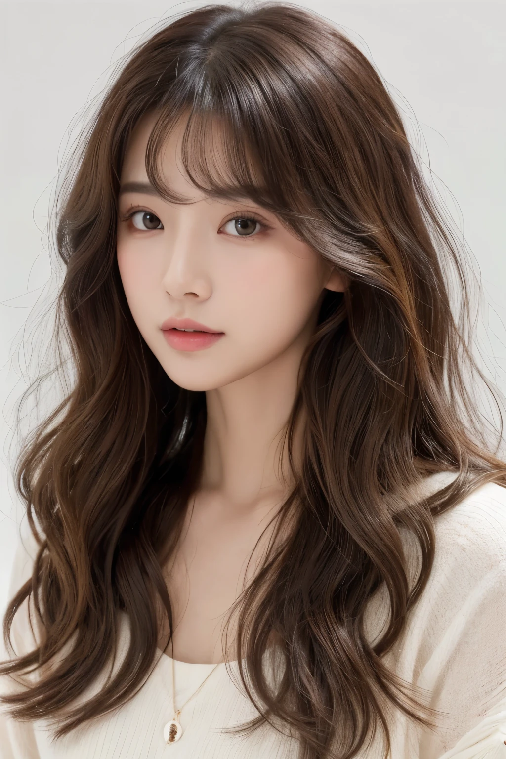 realistic light,natural light,white background,top quality、8 thousand、32,000、masterpiece、UHD:1.2)、photo of korean woman,small eyes,코리안 hippie perm헤어、dark brown hair、upper part of the body、from above、wavy hair,profile,long hair,pair of,wet hair,good hair,multi-layered hair,layer cut hair,perm hair,wave perm,Jelly perm,hippie perm,wavy hair,Abundant hair,wave wave