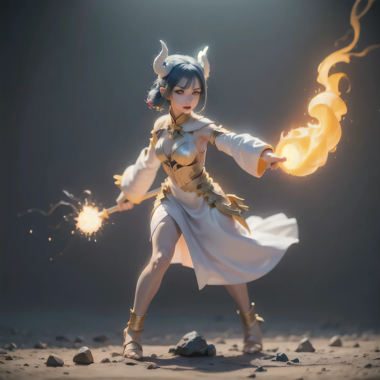 there is a girl with blue hair and a white dress holding a fire, ice sorceress, the sorceress casting a fireball, fantasy character photo, casting fire spell, (octane render) fantasy style, ice and fire, a sorceress casting a ice ball, realistic fantasy render, she has fire powers, ice mage, fantasy photoshoot , arafed(((Perfect college student))