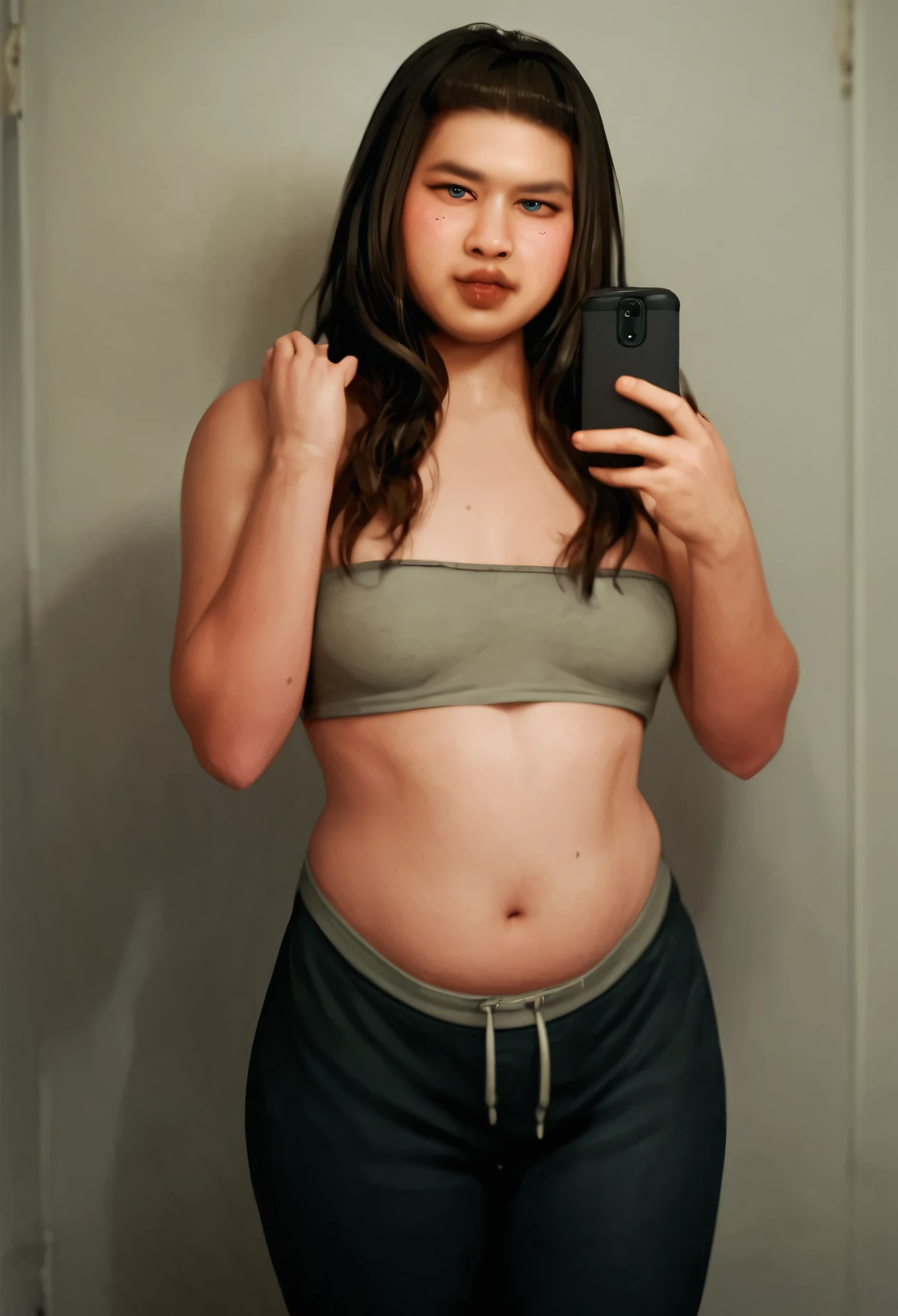 Arafed woman in a sports bra top taking a selfie - SeaArt AI