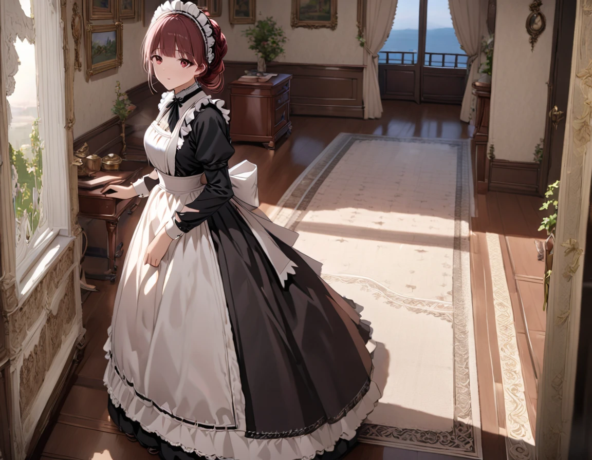 2females\(victorian maid,black long dress,full body\), BREAK ,background\(inside,victorian style room,glorious\), BREAK ,quality\(8k,wallpaper of extremely detailed CG unit, ​masterpiece,hight resolution,top-quality,top-quality real texture skin,hyper realisitic,increase the resolution,RAW photos,best qualtiy,highly detailed,the wallpaper,cinematic lighting,ray trace,golden ratio\),(landscape)